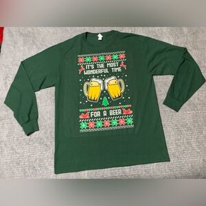 3/$10 Jerzee Green Graphic Crew Neck Long Sleeve Christmas T Shirt Large NWOT